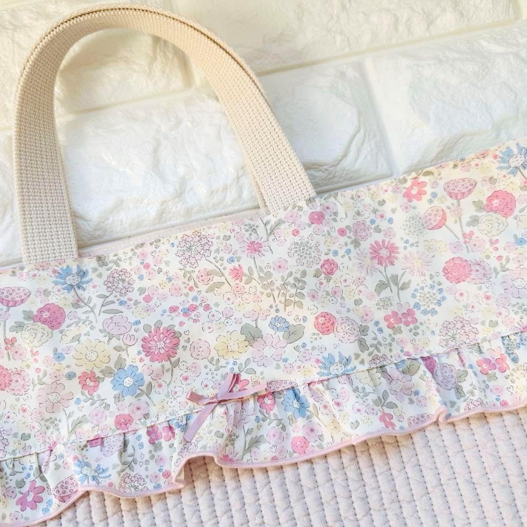 さくらんぼ くすみピンク 花柄 レッスンバッグ 上履き袋 体操着袋 給食